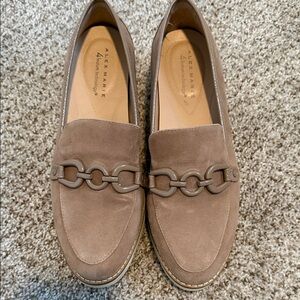 Alex Marie Women’s Taupe Suede Chain-Trim Loafers